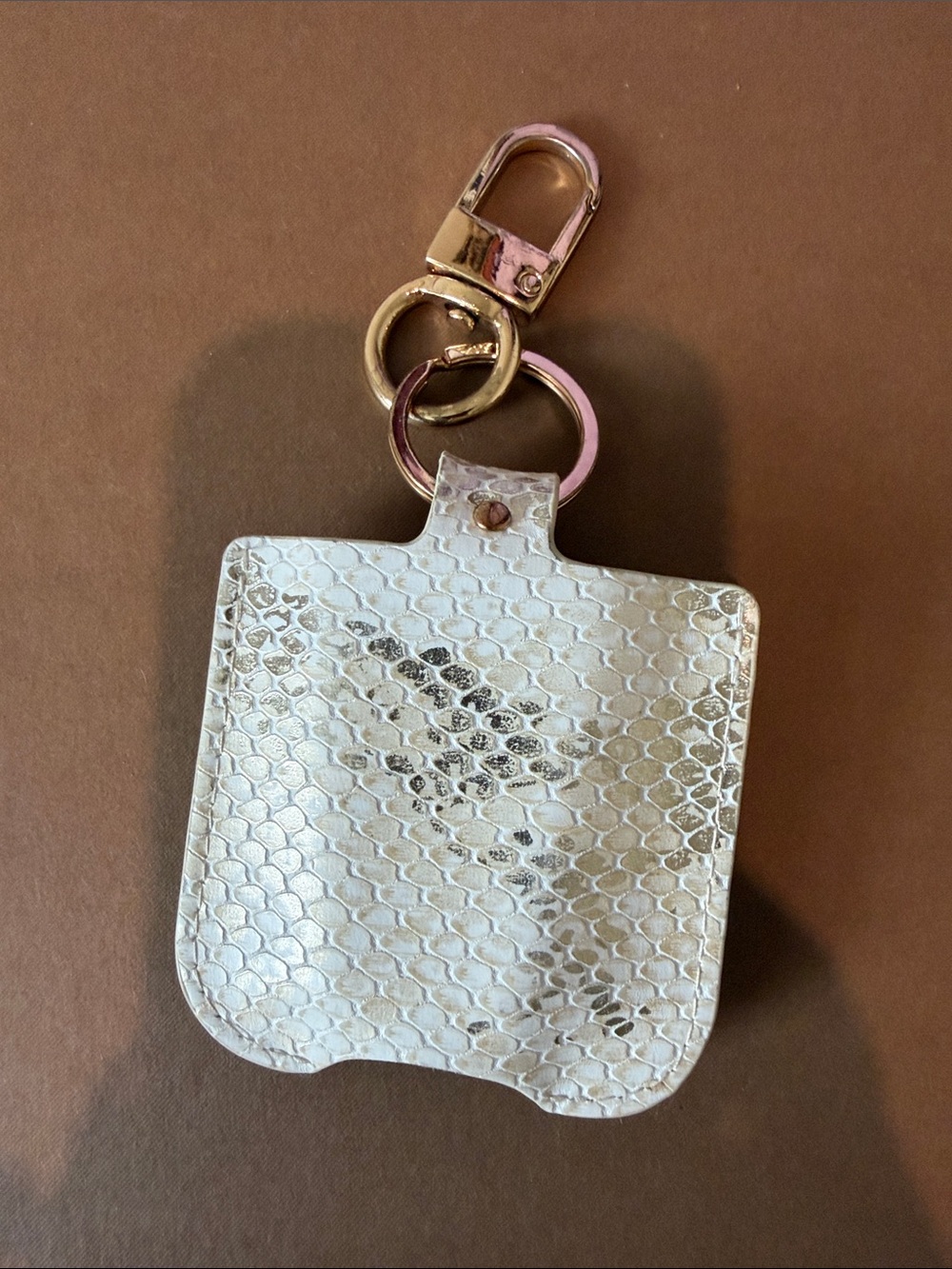 Gold Hardware White Snakeskin Pattern Keychain hand sanitizer Holder